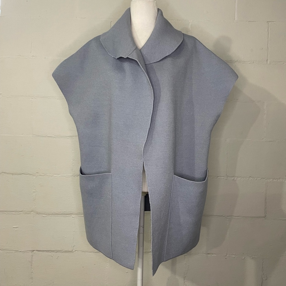 Picadilly Fashion Light Blue Gray Wool Blend Open Front Vest